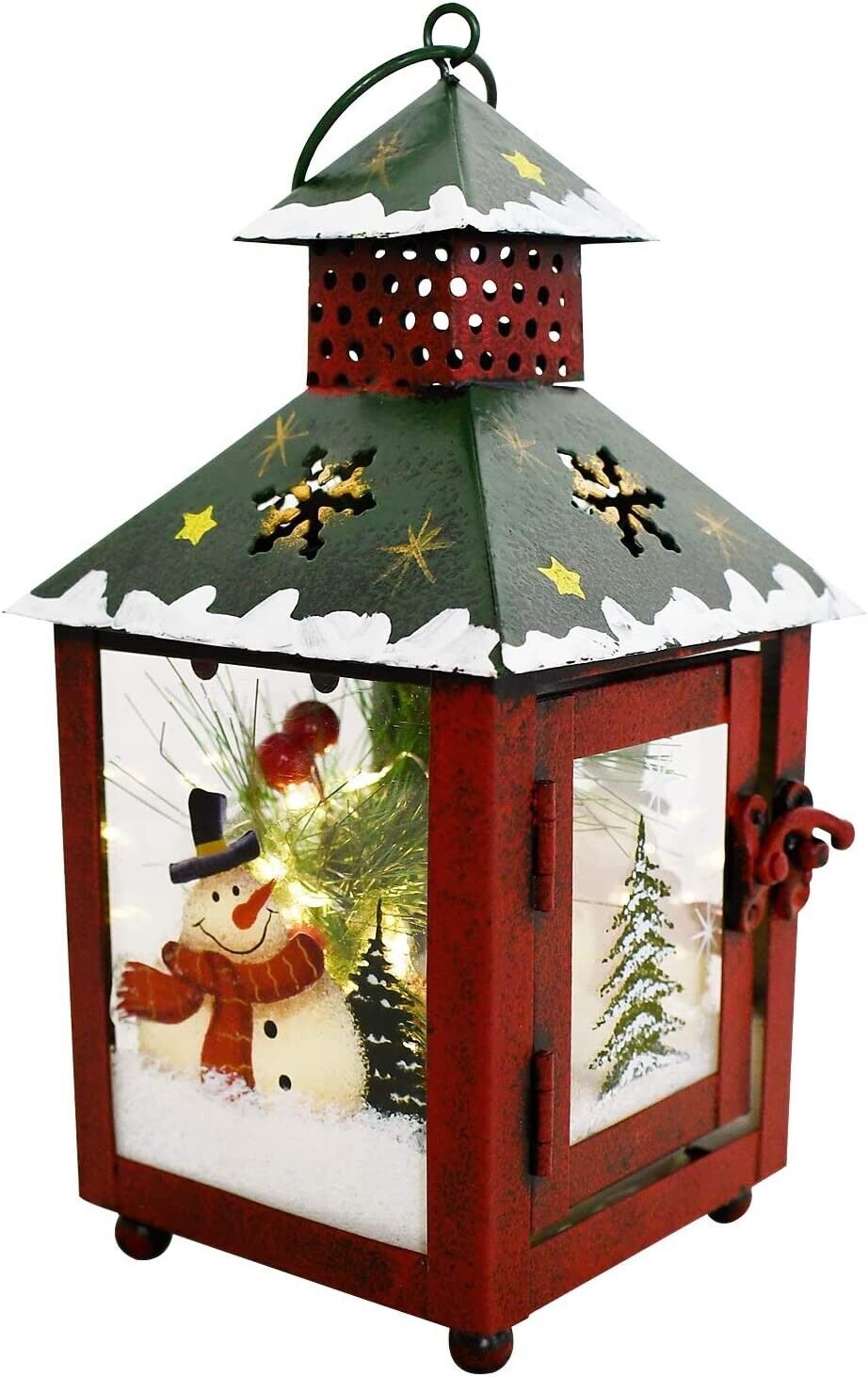Decorative Christmas Lantern Decoration with Snowman Pattern 7.5&acirc;��H Rustic Decor