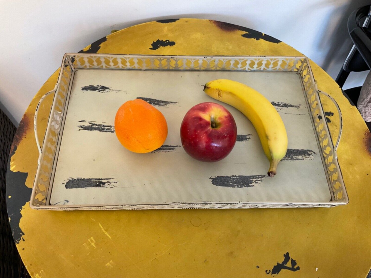 Vintage Style Metal Serving Tray Hand painted Home Decorative Tray with Handles