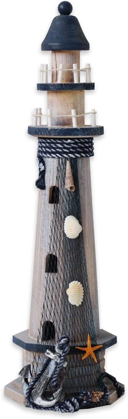 Wooden Lighthouse Decor, 19.5 Inch Decorative Nautical Lighthouse Rustic...