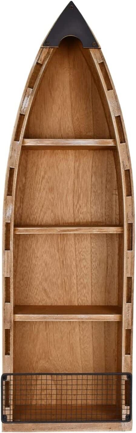 Wooden Boat Decor with 4 Shelf Hanging Wood Boat Decoration for Wall Rustic boat