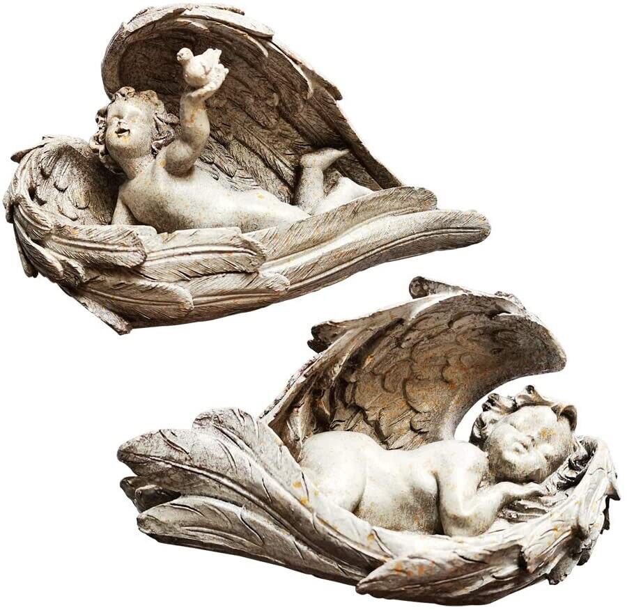 Resin Garden Angel Statue Figurine Cherub in Wings Decoration Religious Gift