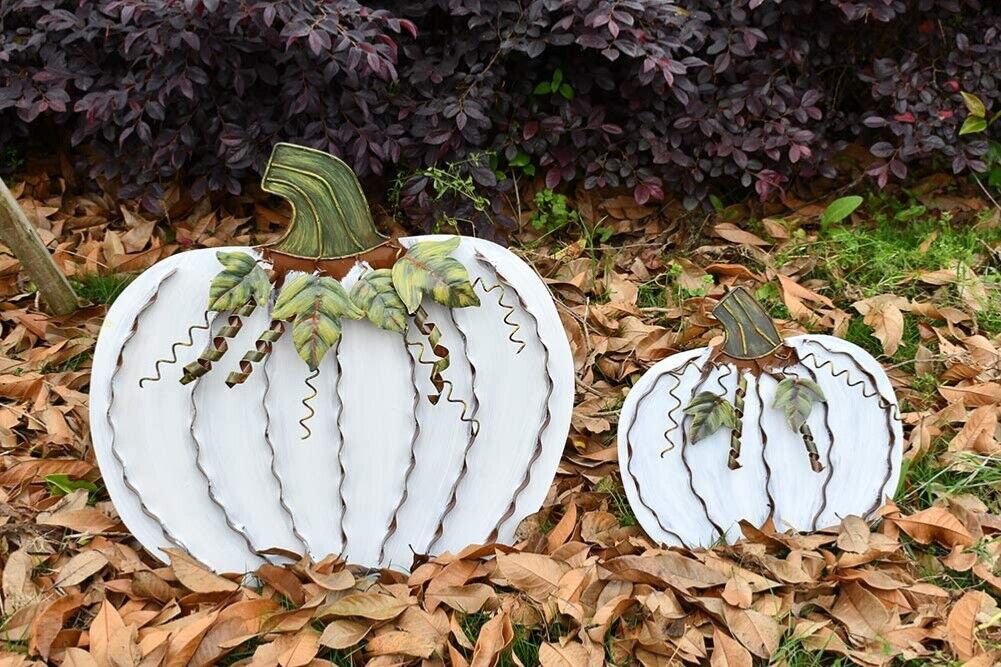 Metal Fall Pumpkin Decor Indoor Outdoor Standing Flat Pumpkin Decoration Autumn