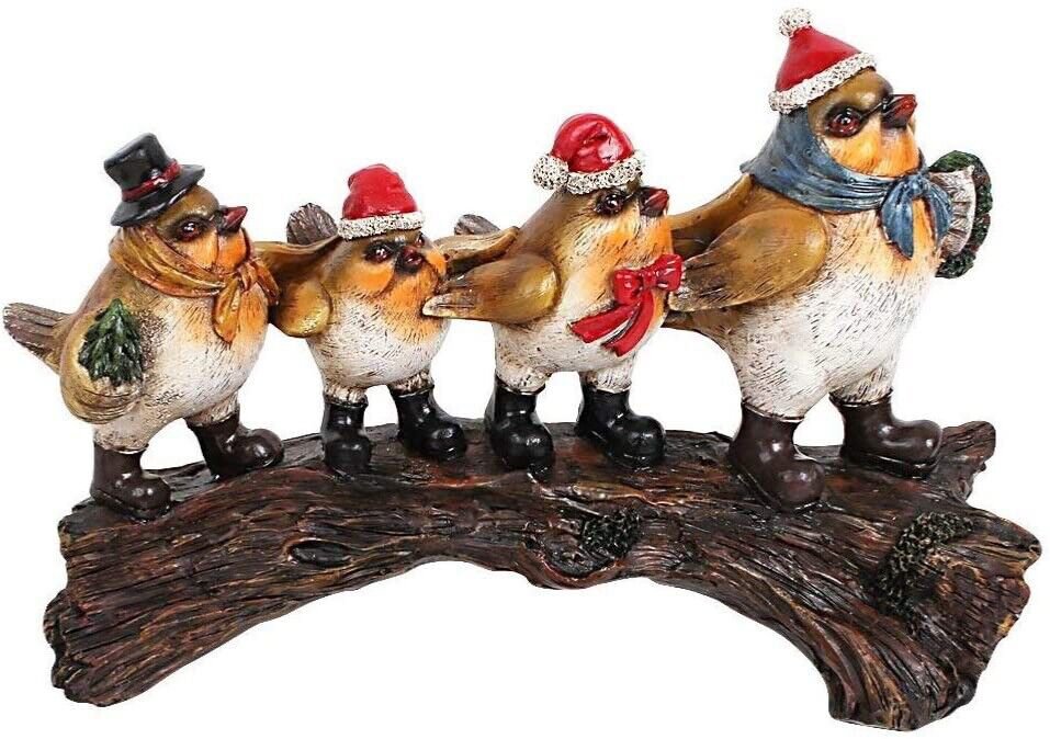 6.5&acirc;�� H Resin Holiday Twittering Birds on Log Decorative Tabletop Birds Figurine