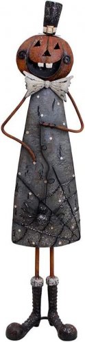 Indoor Outdoor Metal Halloween Pumpkin Figurine, Kids Friendly Haunted House Dec
