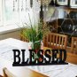 Wooden Cutout Freestanding texture Blessed Tabletop Decor, 16.5" X 5" Black