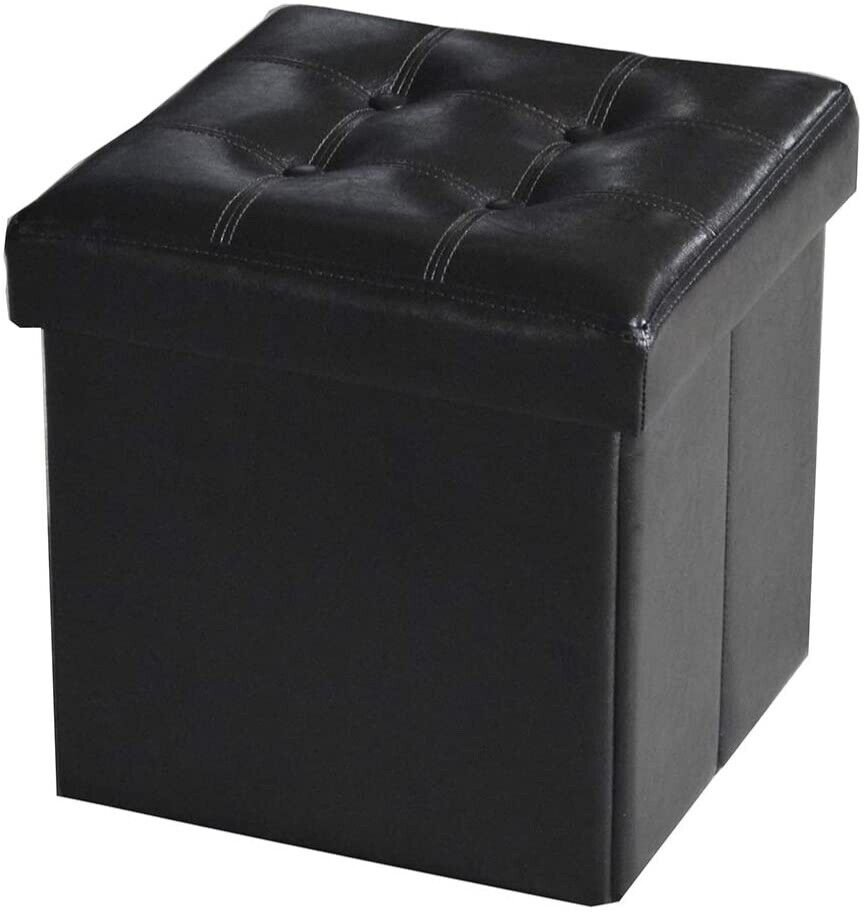 Faux Leather Storage Ottoman Bench Footrest Stool Folding Storage 15"X15"X15"