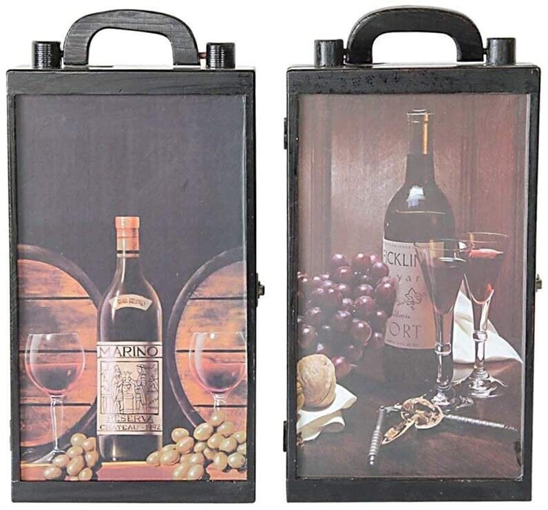 Set of  2 Wood Wine Box Carrying Case Double Bottle Wine Gift Box Holder decor
