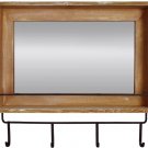 Wood Wall Mirror with Hooks Shelf, Rustic Wooden Frame Hanging Wall Mirror