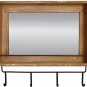 Wood Wall Mirror with Hooks Shelf, Rustic Wooden Frame Hanging Wall Mirror
