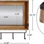 Wood Wall Mirror with Hooks Shelf, Rustic Wooden Frame Hanging Wall Mirror