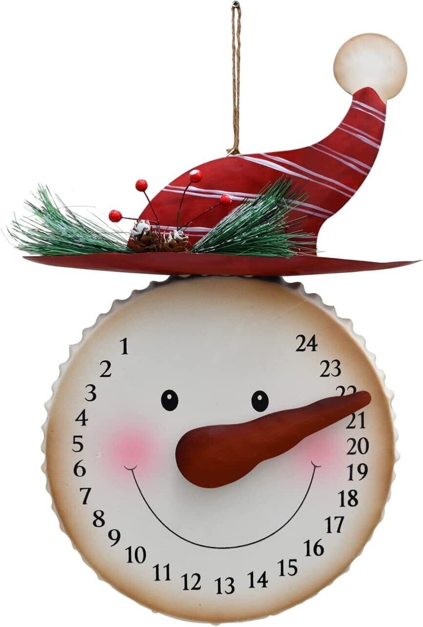 Metal Snowman Sign Hanging Christmas Countdown Advent Calendar Wall Decoration