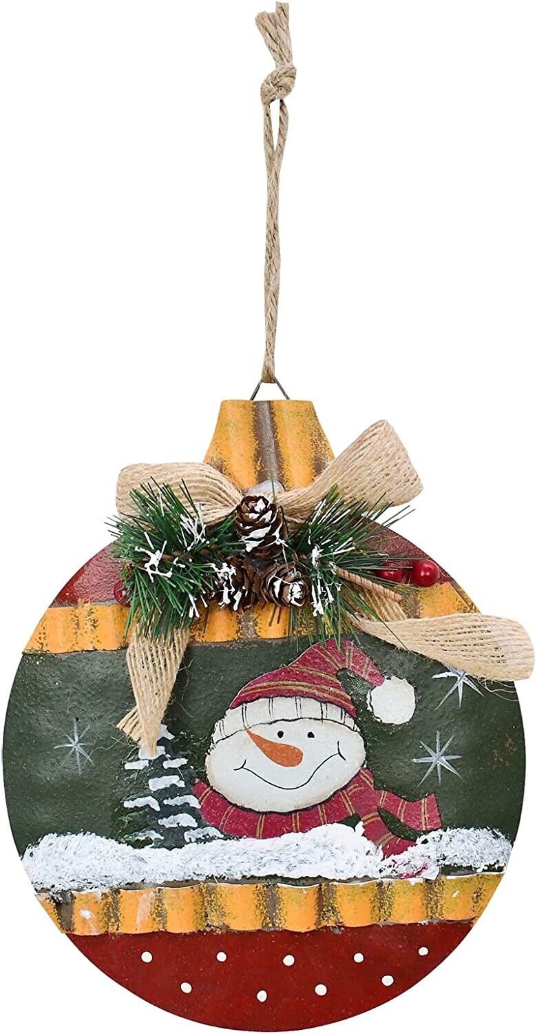 Rustic Christmas Sign Snowman Decor Wreath Christmas Hanging Sign with Bow Berri