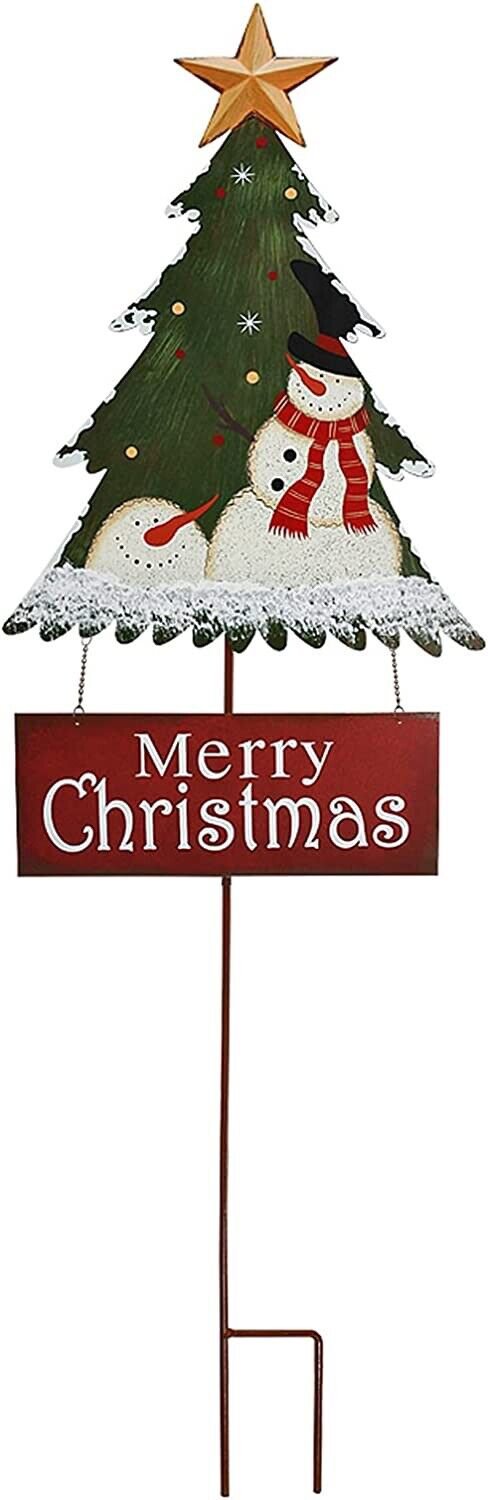 Merry Christmas Garden Stake Decor Christmas Tree Yard Stake, Outdoor Metal Chri