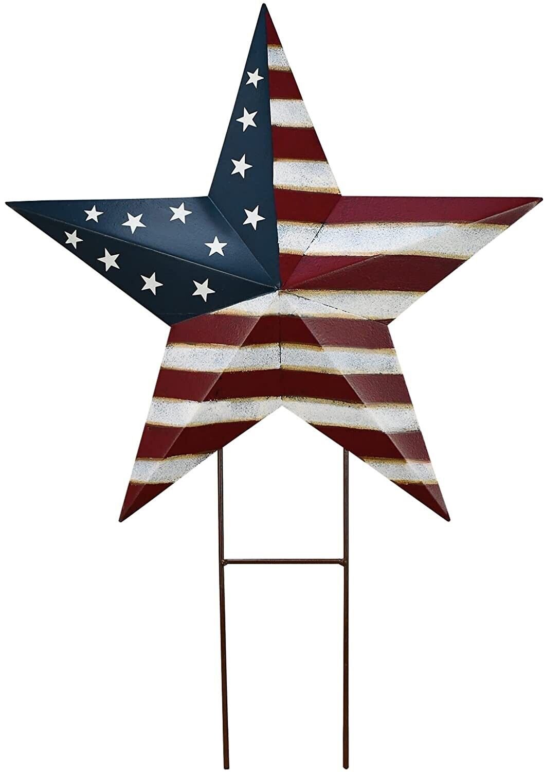 4th of July Metal Barn Star Yard Sign Outdoor Lawn Decor, Patriotic US Flag Star