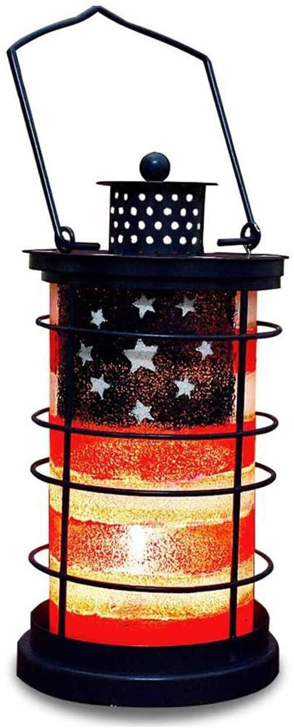 Patriotic Decorative Lantern Metal and Glass Candle Holder for July 4th Home...