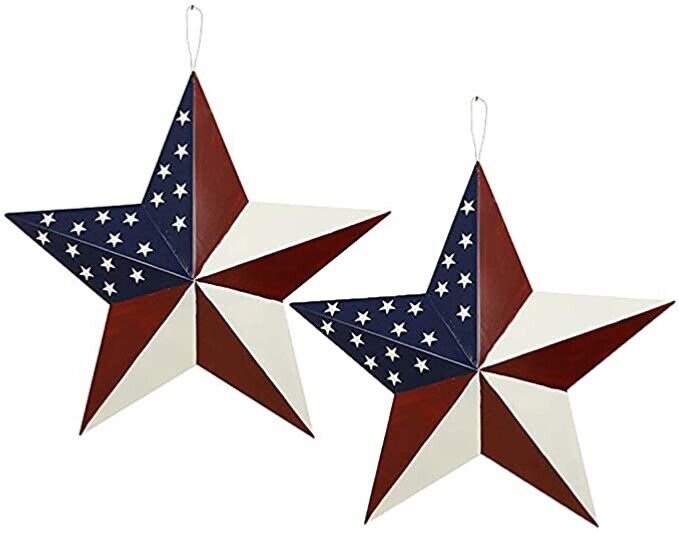Patriotic Metal Barn Star Outdoor Indoor Hanging Wall Decor July4th 2pcs 12&acirc;��x12&acirc;��