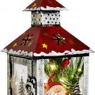 Decorative Christmas Lantern with Santa Pattern Rustic Metal Night Light 7.5”H Decorative Christmas Lantern with Santa Pattern Rustic Metal Night Light 7.5”H