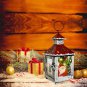 Decorative Christmas Lantern with Santa Pattern Rustic Metal Night Light 7.5âH