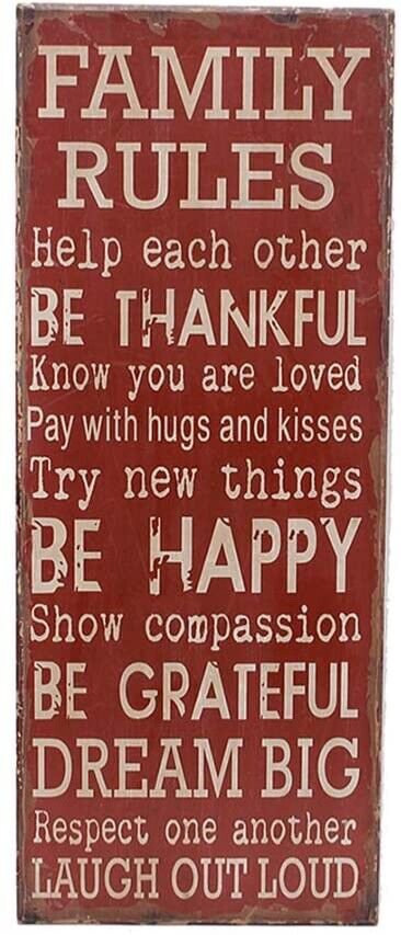 Family Rules Wall Plaque with Sayings Rustic Wood Wall Decor Sign 30 x 12 x 0.25