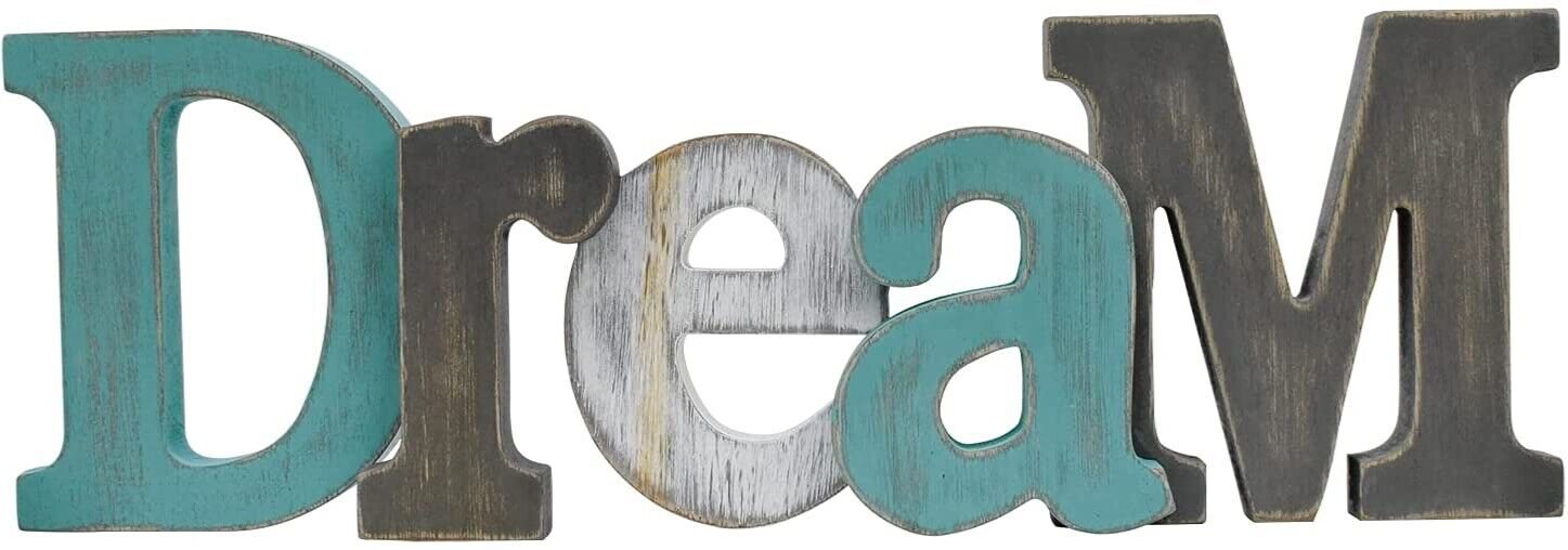 Multicolor Wooden Dream Word Sign Freestanding Block Letters Wall Mounted...