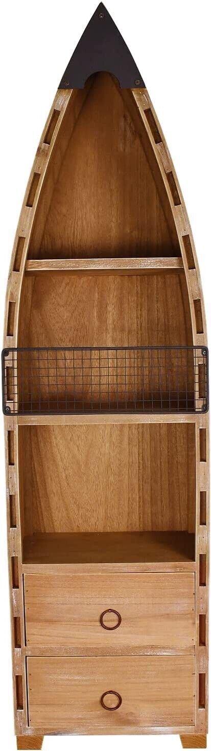 Wooden Boat Decor with Shelf Drawer Hanging Wood Boat for Wall, Rustic Nautical