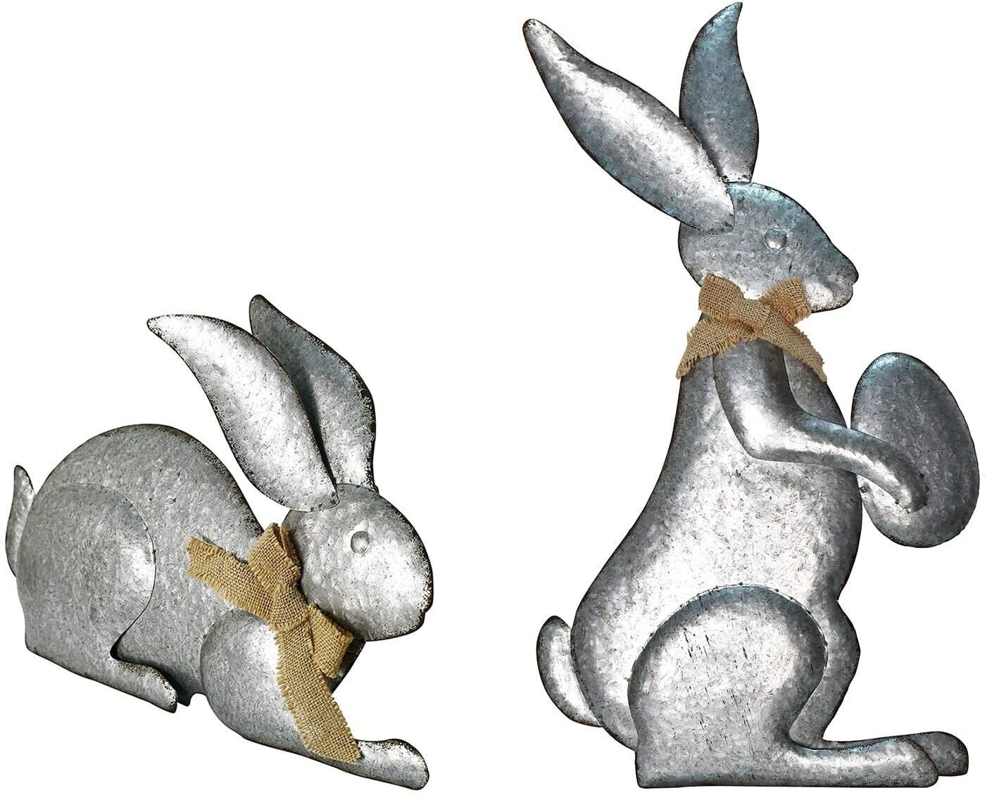 Metal Bunny Decor Spring Easter Bunny Rabbits Outdoor Garden yardStatue Set of 2