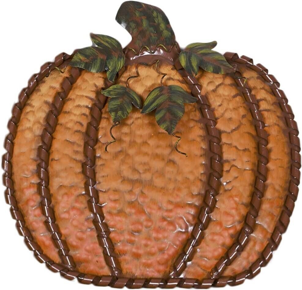Metal Fall Pumpkin Decor, Indoor Outdoor Standing Flat Pumpkin Decoration Autumn