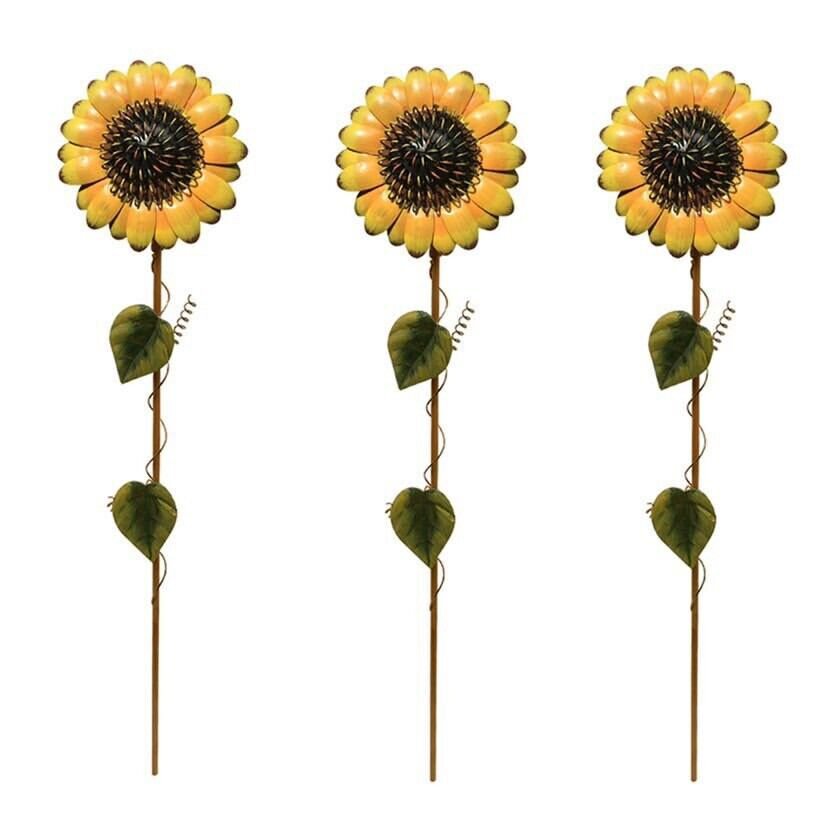 Metal Sunflower Garden Stakes 3 Pack Decor Yard Art In-outdoor  dooryard  patio