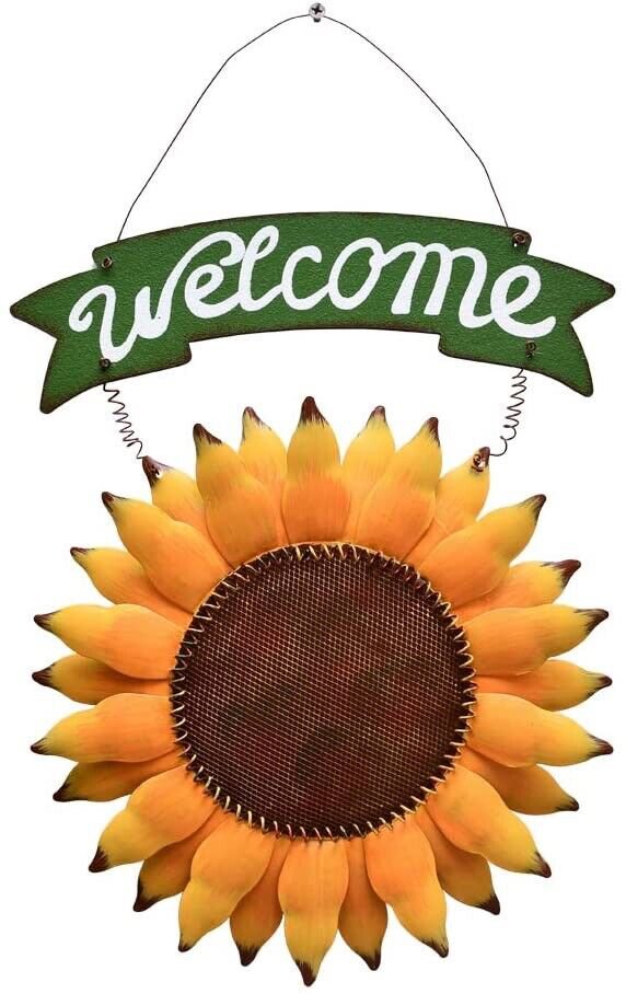 Metal Sunflower Welcome Sign Hanging Sunflower Wall Decor Spring Sunflower Decor