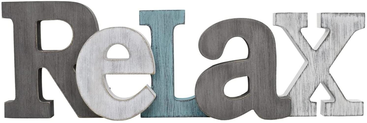 Wooden Relax Sign Aqua Hanging Block Letters Sign Rustic Freestanding Wood Sign