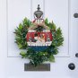 Rustic Christmas Sign Snowman Decor Wreath Hanging with Bow Berries Pine Cone, R