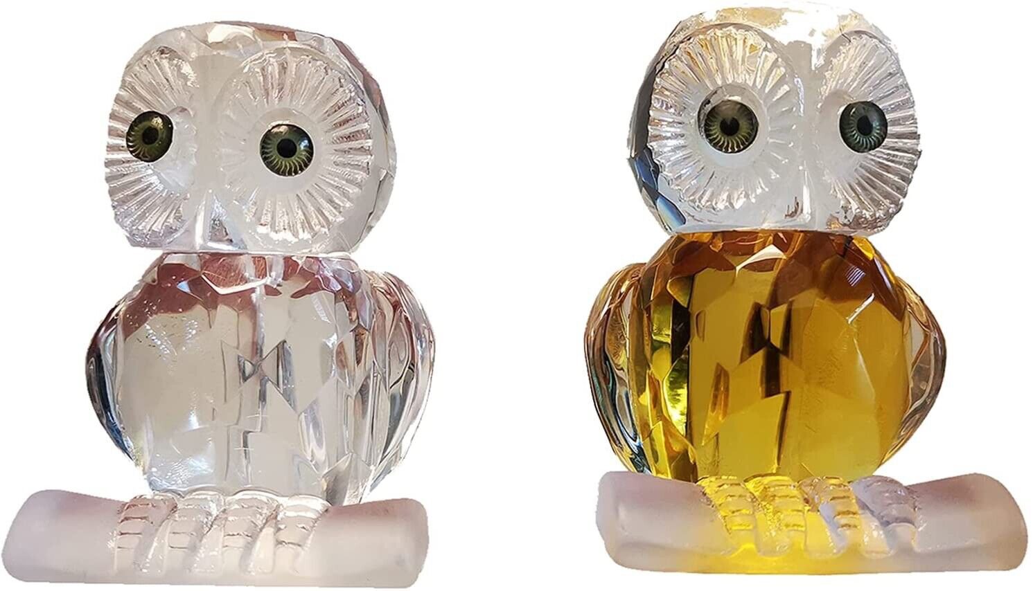 Mini Crystal Glass Owl Figurine for Table Home Decoration Set of 2 Paperweight