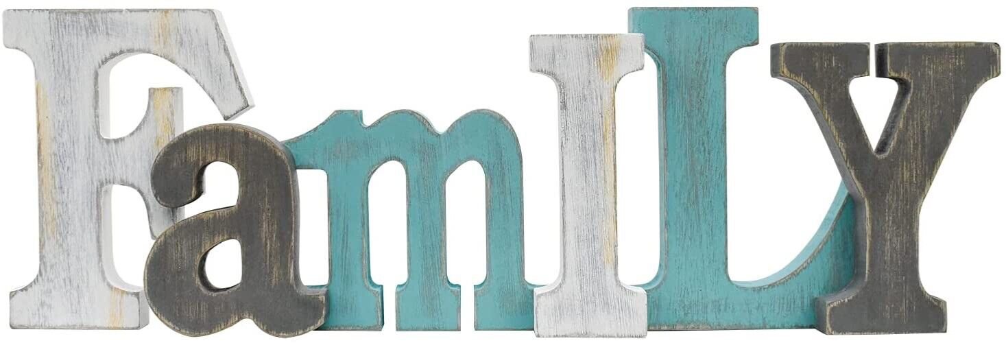 Multicolor Wooden Family Word Sign Freestanding Block Letters Wall Mounted...