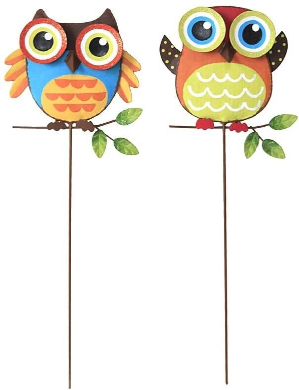 Metal Owl Garden Stake Set of 2, Indoor Outdoor Owl Decor for Patio Lawn Ornamen