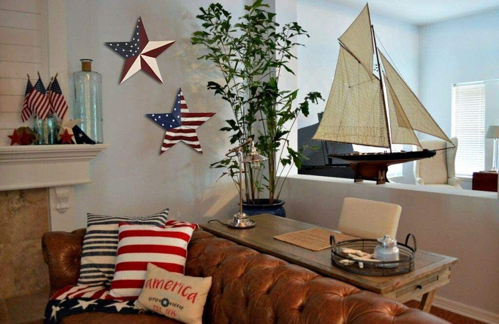 Patriotic Metal Barn Star Hanging Wall Decor Distressed Country Barn Star Texas