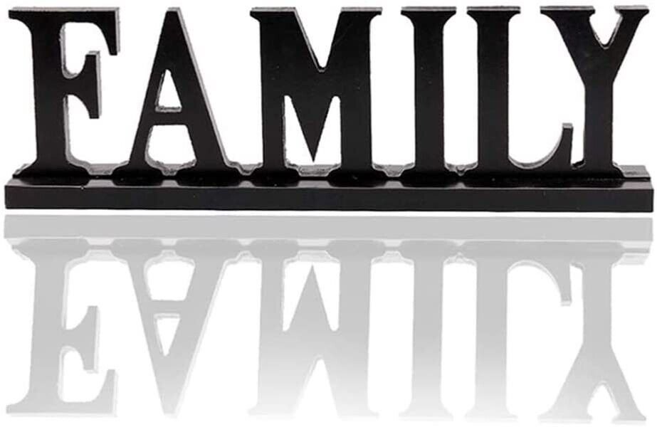 Wooden FAMILY Words Decorative Sign Free Standing Table Top Decoration, Cutout W