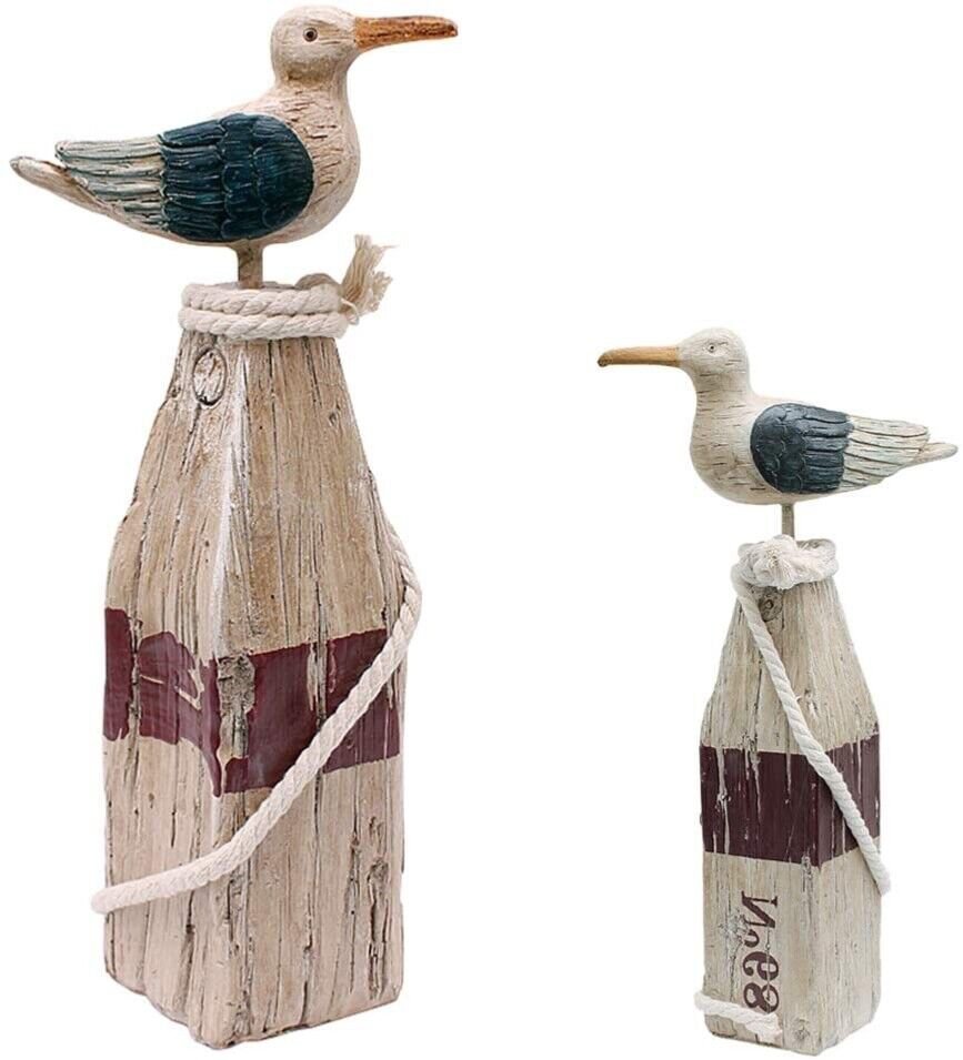 Seagull Statue Decor Nautical Polyresin Figurine - Rustic Indoor Outdoor Beach
