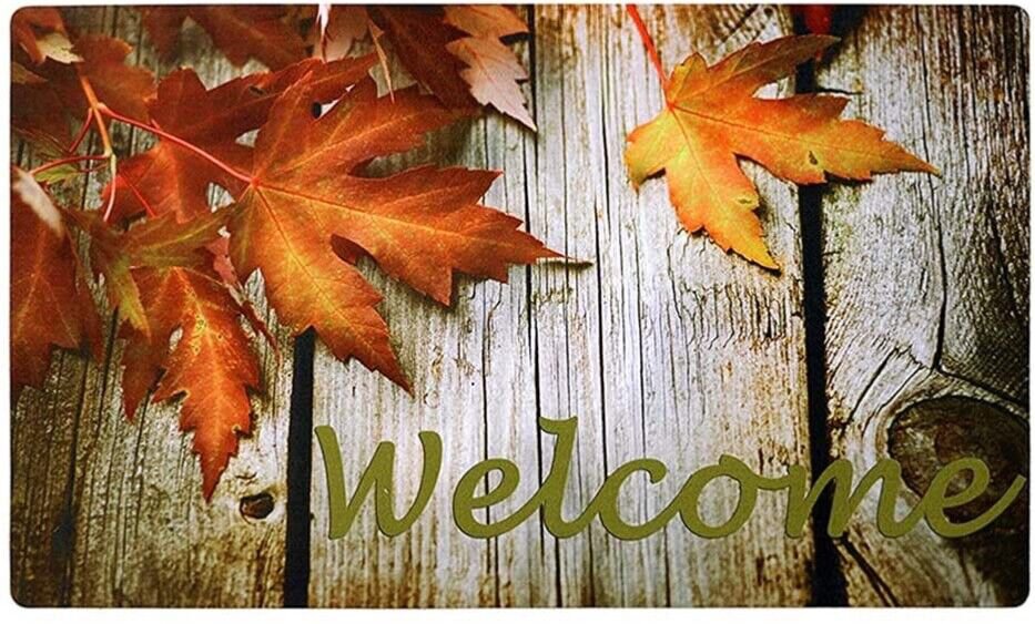 Doormat Non Slip Rubber Entrance DoorMats Fall Thanksgiving Decor (Maple Leaves)