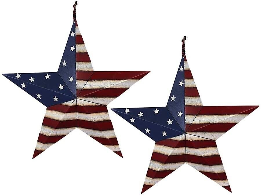 2pcs Patriotic Metal Barn Star Outdoor Indoor Hanging Wall Decor Star 12&acirc;��x12&acirc;��