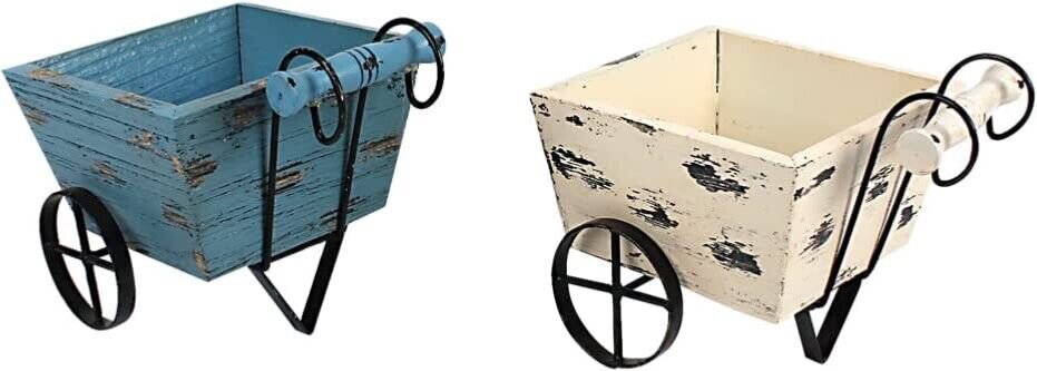 Wooden Planter Set of 2 Decorative Plant Pot Holder with Wheels Flower Pots Cont