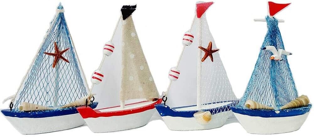 Mini Boat Figurine Boat Model Tabletop Centrepiece Decoration Set of 4 Nautical