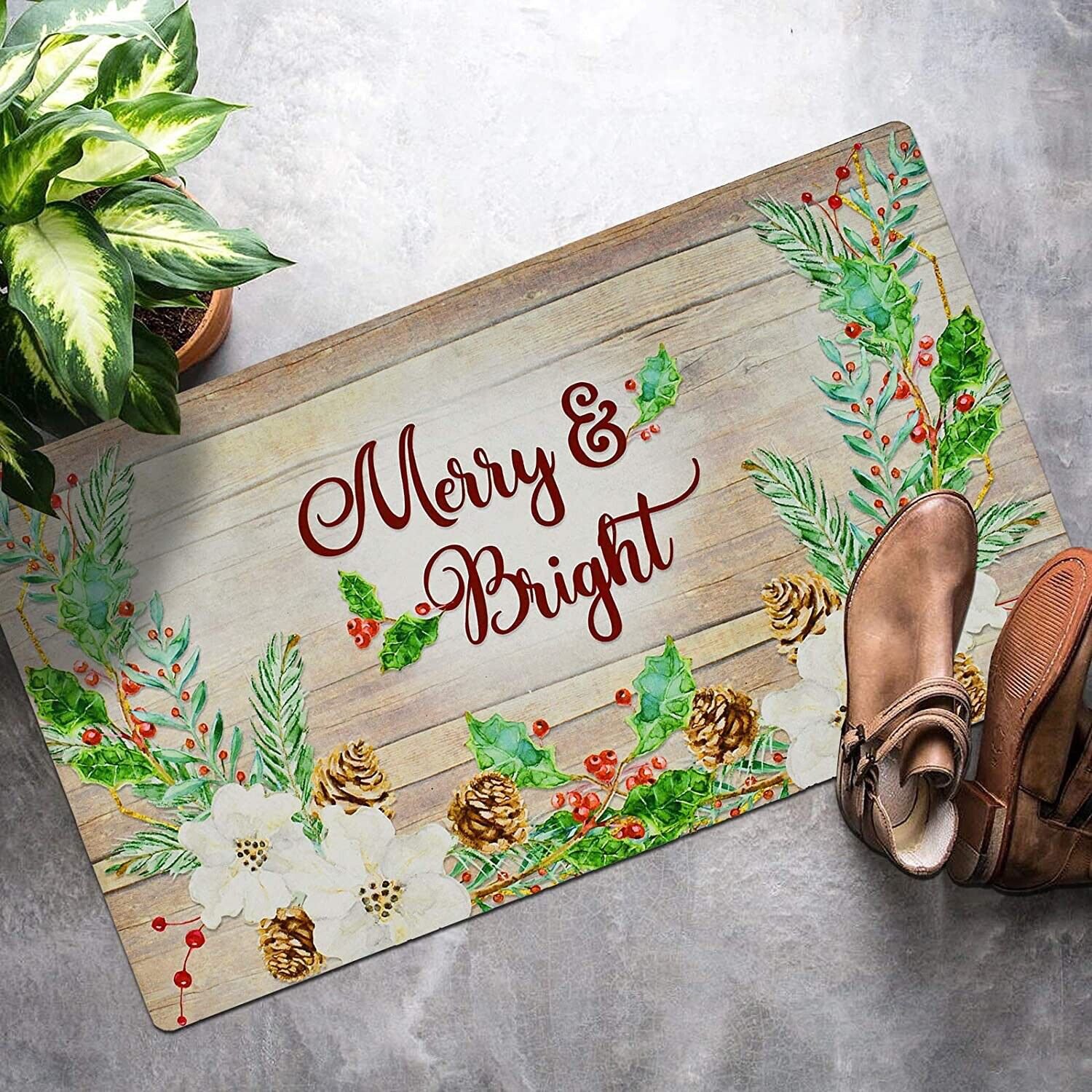 Christmas Welcome Doormat Front Door Mat, Rubber Back Non Slip Door Mat Entrance