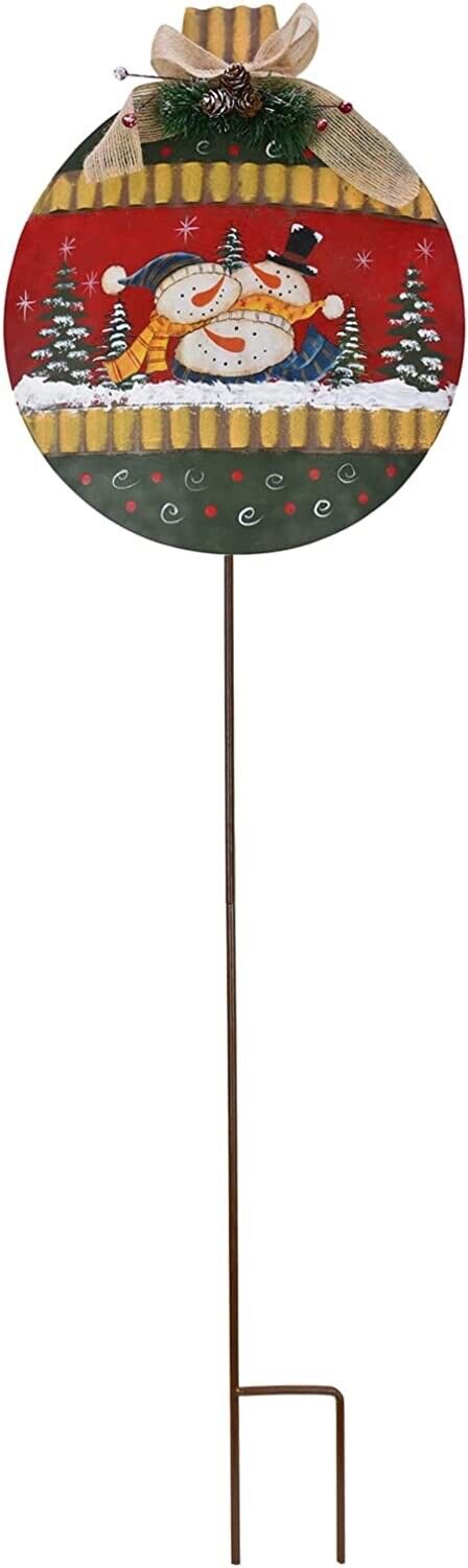 Metal Snowman Garden Stake Christmas Sign Yard Stake Round Ornaments Outdoor Chr