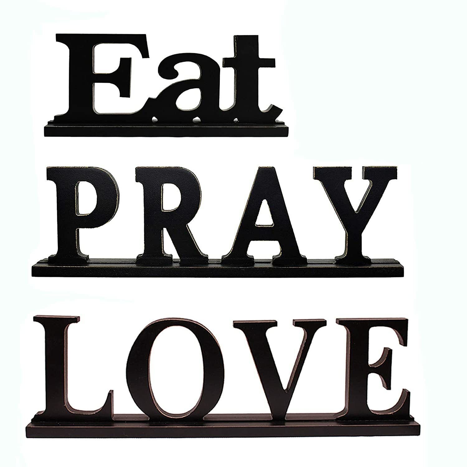 Eat Pray Love Sign for Home Decor Rustic Wood Words Freestanding Decorative Tabl