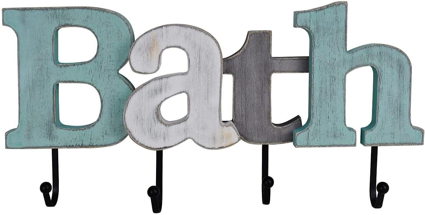 Multicolor Wooden Bath Word Sign Freestanding Block Letters Wall Mounted...