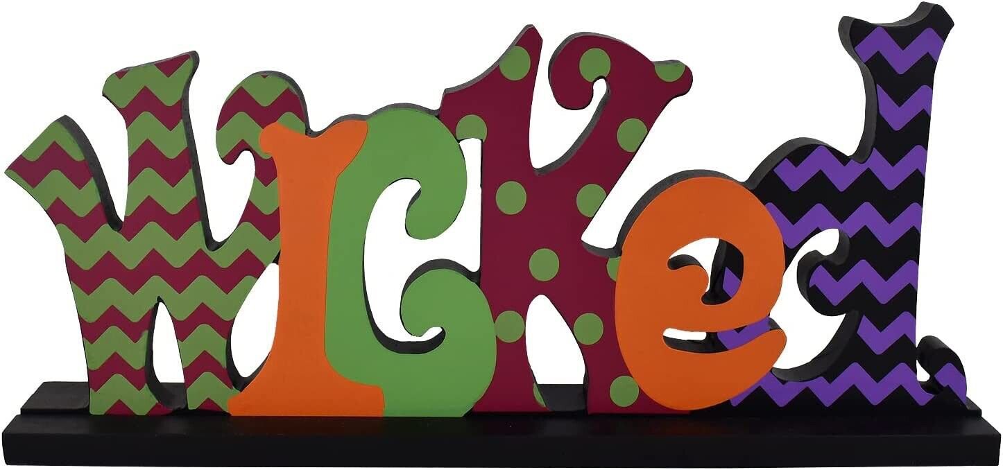 Halloween Wood Wicked Sign for Home Decor, Decorative Wooden Cutout Wicked Word