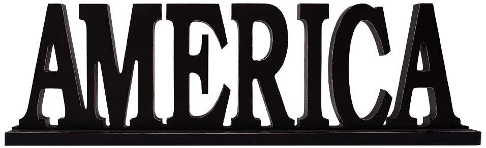 Rustic Wood America Sign for Home Decor, Decorative Wooden Cutout Word Decor