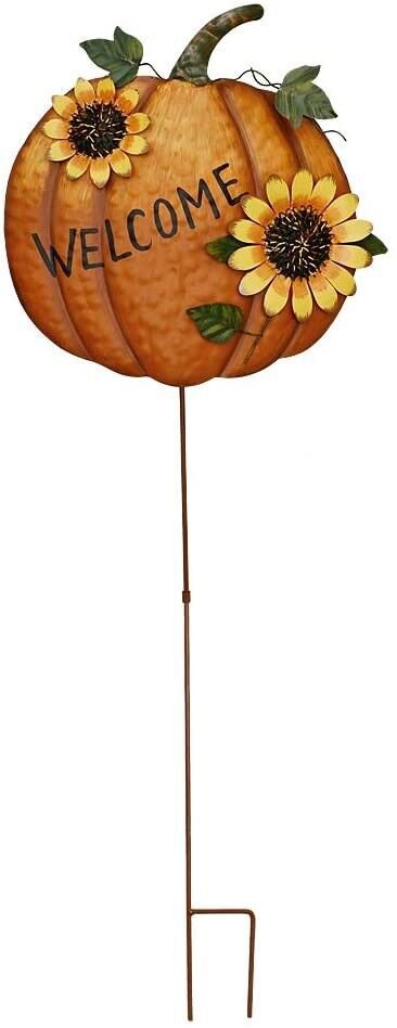 Pumpkin Garden Stake Metal Welcome Sign Fall Decor Outdoor for Autumn Harvest...