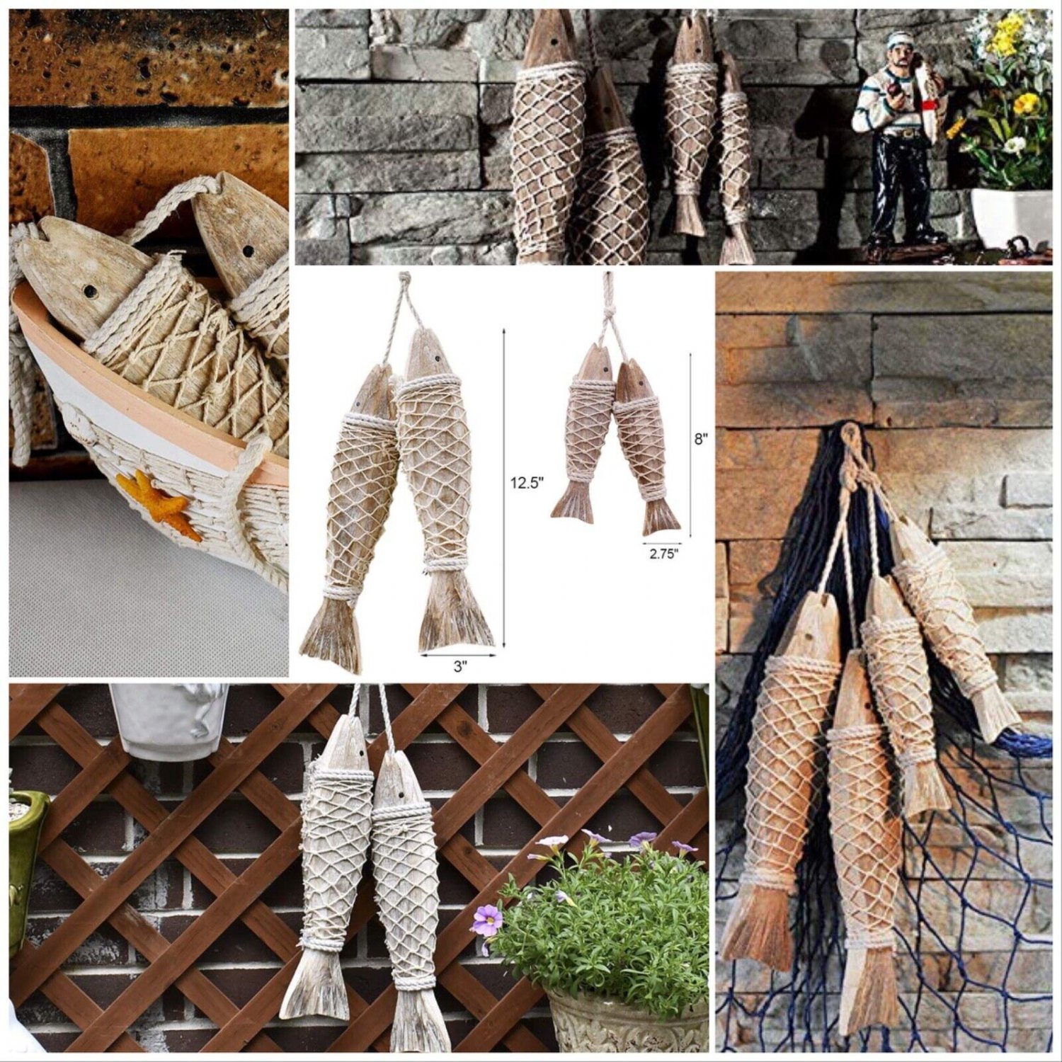 Wooden Fish Decor Hanging Wood Fish Decorations for Wall Rustic Nautical Fish De