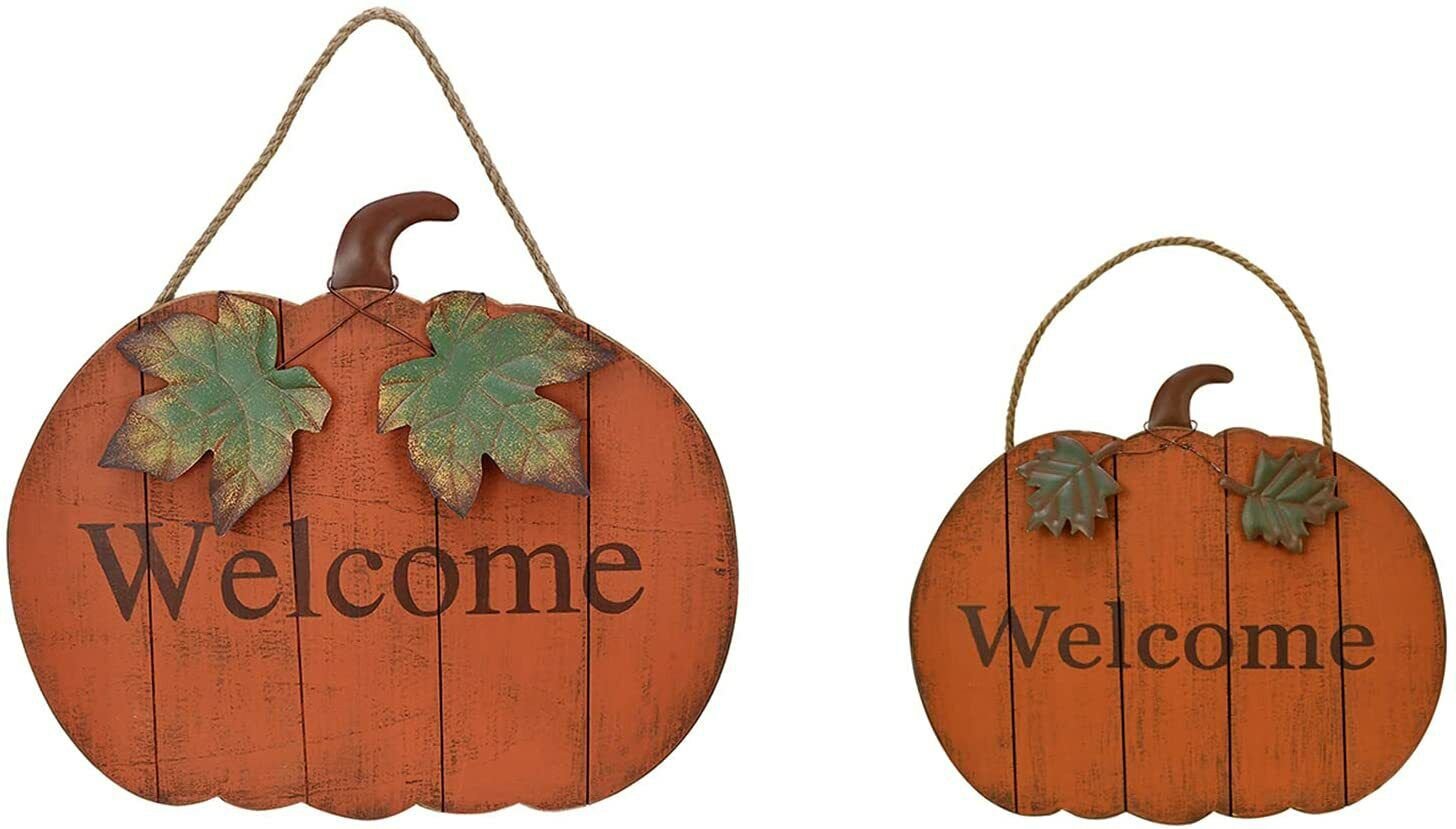 Wood Pumpkin Welcome Sign Fall Front Door Decor, Rustic Hanging Welcome Pumpkin